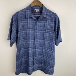 Haggar Men's Navy Checkered Button Down Shirt Size Large